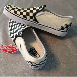 NWT black and white checkered slip on vans